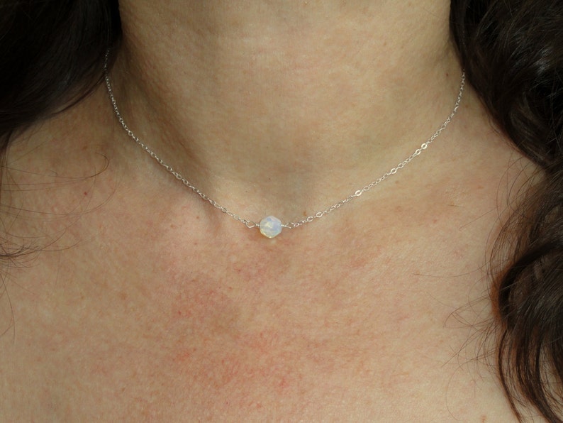 Sterling silver moonstone necklace, Moonstone choker necklace, Delicate silver choker necklace, Layering necklace for her image 3