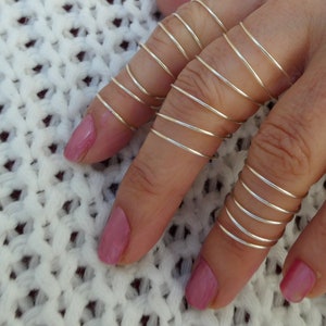 Set of 3 silver wire rings, Silver knuckle ring, Silver finger ring, Spiral finger ring, Multiple set wire rings, Adjustable rings