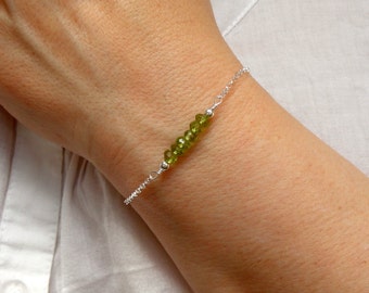 Sterling Silver peridot bracelet, Peridot bar bracelet, Silver bracelet, Gemstone bracelet, August birthstone bracelet, Stacking bracelet