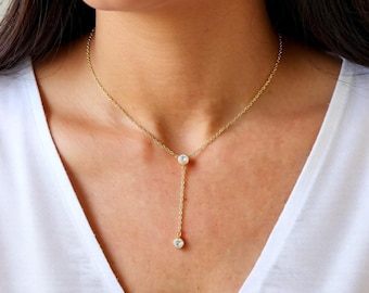 Collar tipo lariat chapado en oro: Collar colgante en forma de Y con circonitas cúbicas