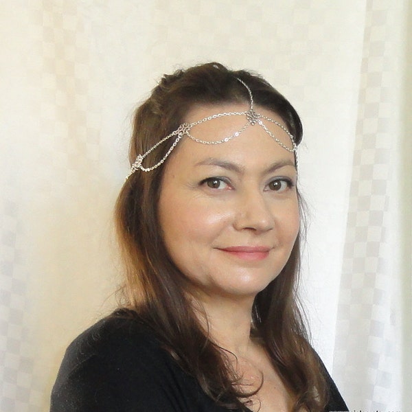 Silver chain headchain, Boho head jewelry, Chic head piece, Silver head chain, Chain headpiece, Silver headpiece