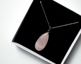 Rose quartz necklace, Sterling silver rose quartz necklace, Pink stone necklace, Rose quartz teardrop necklace,  Bridesmaid necklace