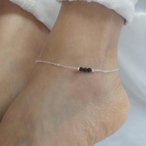 Silver Black Onyx Anklet: Gemstone Ankle Bracelet