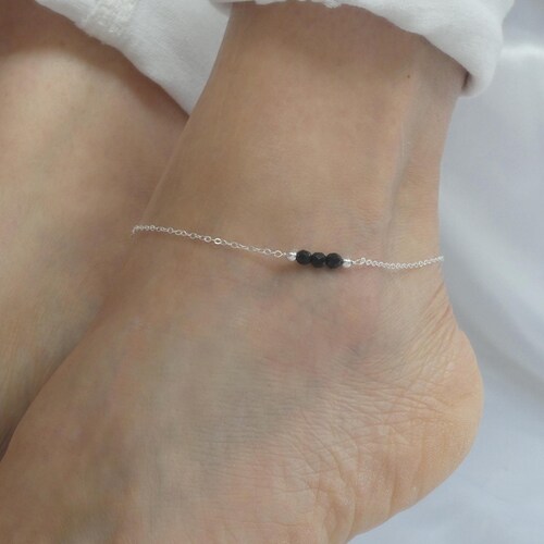 Bracelet de cheville en argent et onyx noir : Bracelet de cheville en pierres précieuses