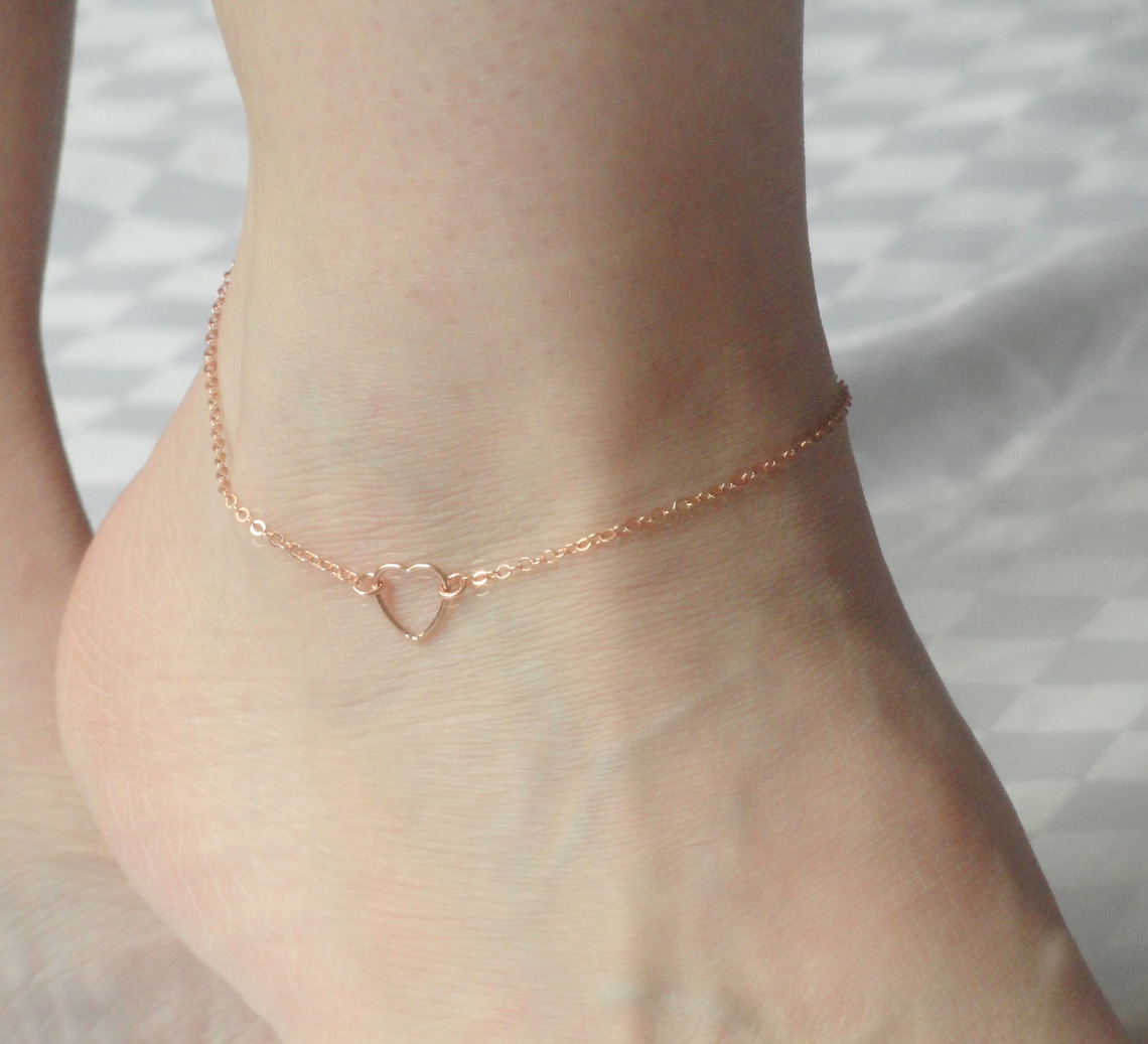 Rose Gold Heart Anklet Heart Anklet Delicate Rose Gold Ankle Etsy