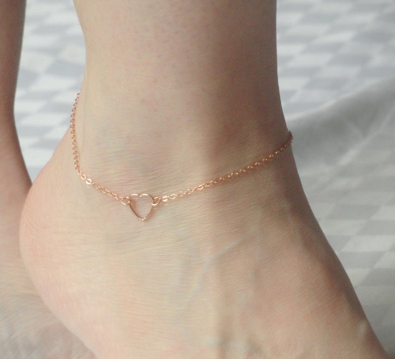 Rose Gold Heart Anklet Heart Anklet Delicate Rose Gold Ankle Etsy UK