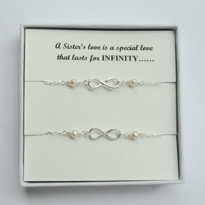 Sister gift, Two Sterling silver Infinity pearl bracelets, Infinity pearl bracelets, Infinity jewellery, Pearl bracelet, Personalised gift