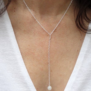 Sterling Silver lariat moonstone necklace, Silver Y drop moonstone necklace, June birthstone gift, Silver necklace, Moonstone necklace image 2