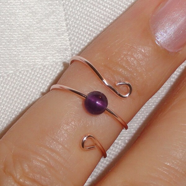 Amethyst knuckle ring, Rose gold knuckle ring with amethyst stone, Amethyst ring, Rose Gold gemstone knuckle ring, February birthstone gift