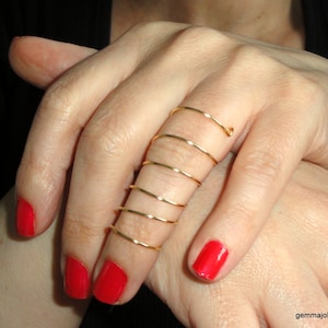 Gold wire full finger ring, Long gold spiral wire ring, Adjustable gold wire ring, Statement ring, Elegant ring, Custom made ring