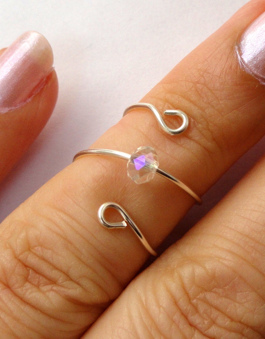 Knuckle Ring Silver Wire Swarovski Crystal Swarovski Crystal