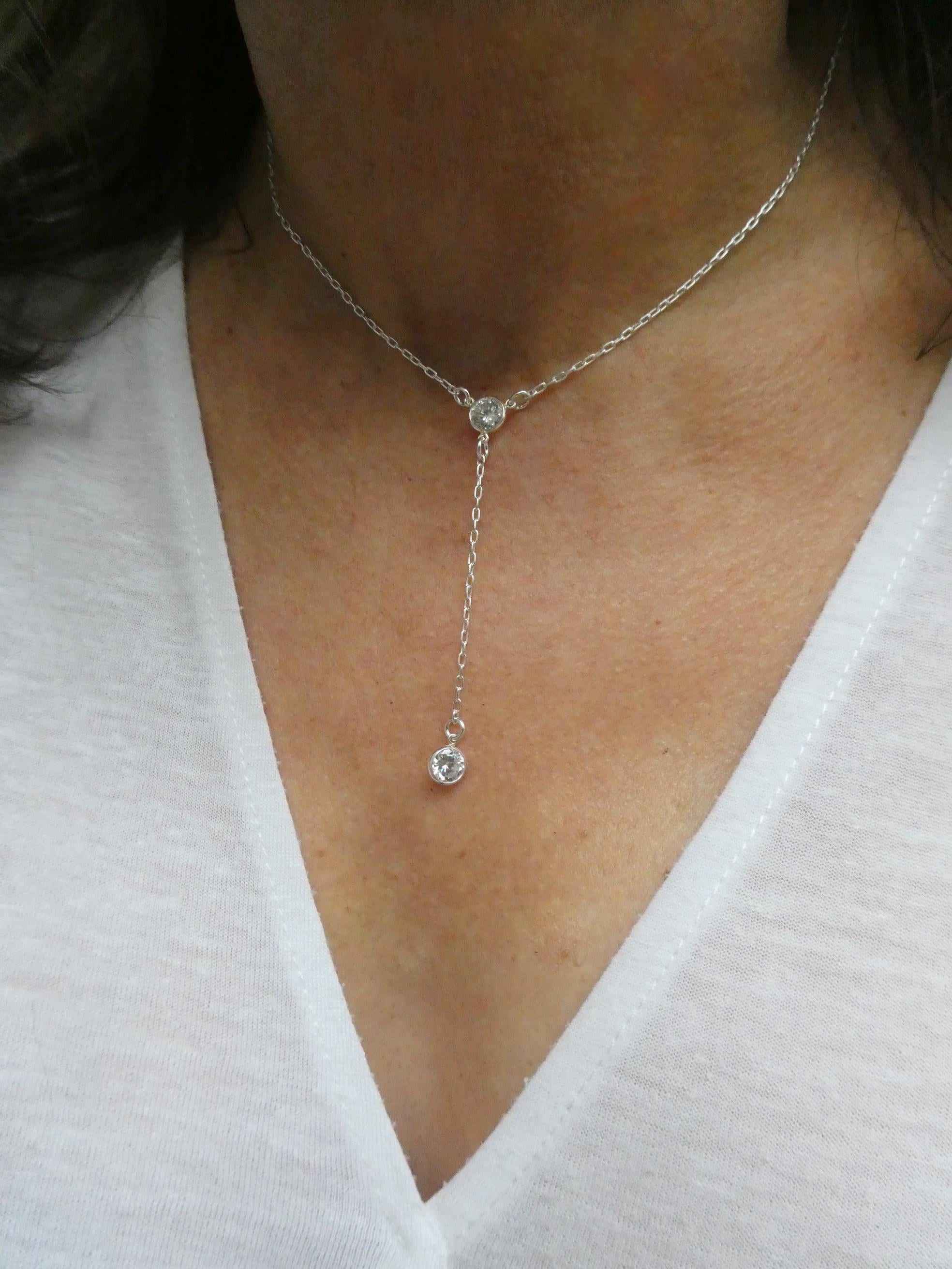 Sterling Silver Crystal Y Lariat Necklace - Etsy