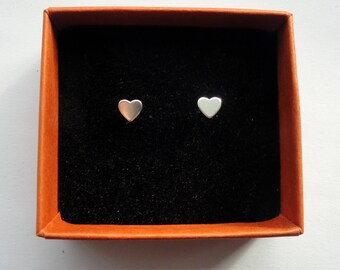 Heart stud earrings, Sterling silver heart earrings, Cute silver heart earrings, Earrings for children