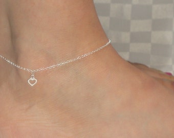 Sterling silver heart anklet, Heart anklet, Sterling silver heart ankle bracelet, Minimalist jewelry, Minimalist anklet, Ankle bracelet UK