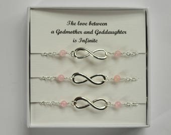 Godmother Goddaughter gift, THREE infinity bracelets, Silver infinity bracelet, Infinity bracelet, Silver bracelet, Infinity jewelry, Gifts