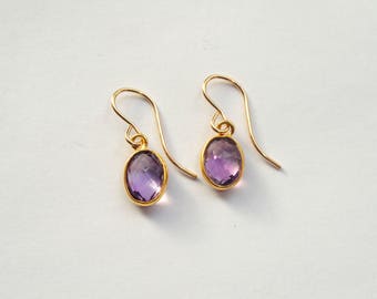 Amethyst earrings, Gold oval amethyst earrings, Amethyst jewellery, Amethyst dangle dainty earrings, Purple stone earrings, Bridal earrings