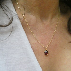 Gold garnet necklace, Garnet necklace, Garnet pendant necklace, Red stone necklace, Oval Garnet jewellery, January birthstone image 3