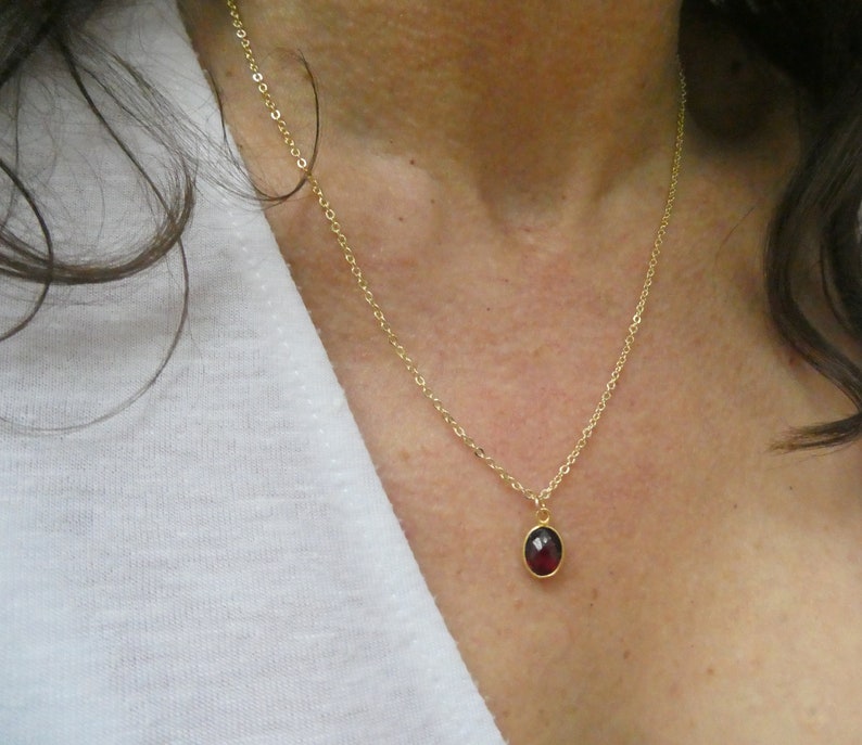 Gold garnet necklace, Garnet necklace, Garnet pendant necklace, Red stone necklace, Oval Garnet jewellery, January birthstone image 3