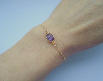 Gold fill amethyst bracelet, Oval shaped Amethyst bracelet, Gold bracelet, Gemstone bracelet, February birthstone bracelet, Gift for her