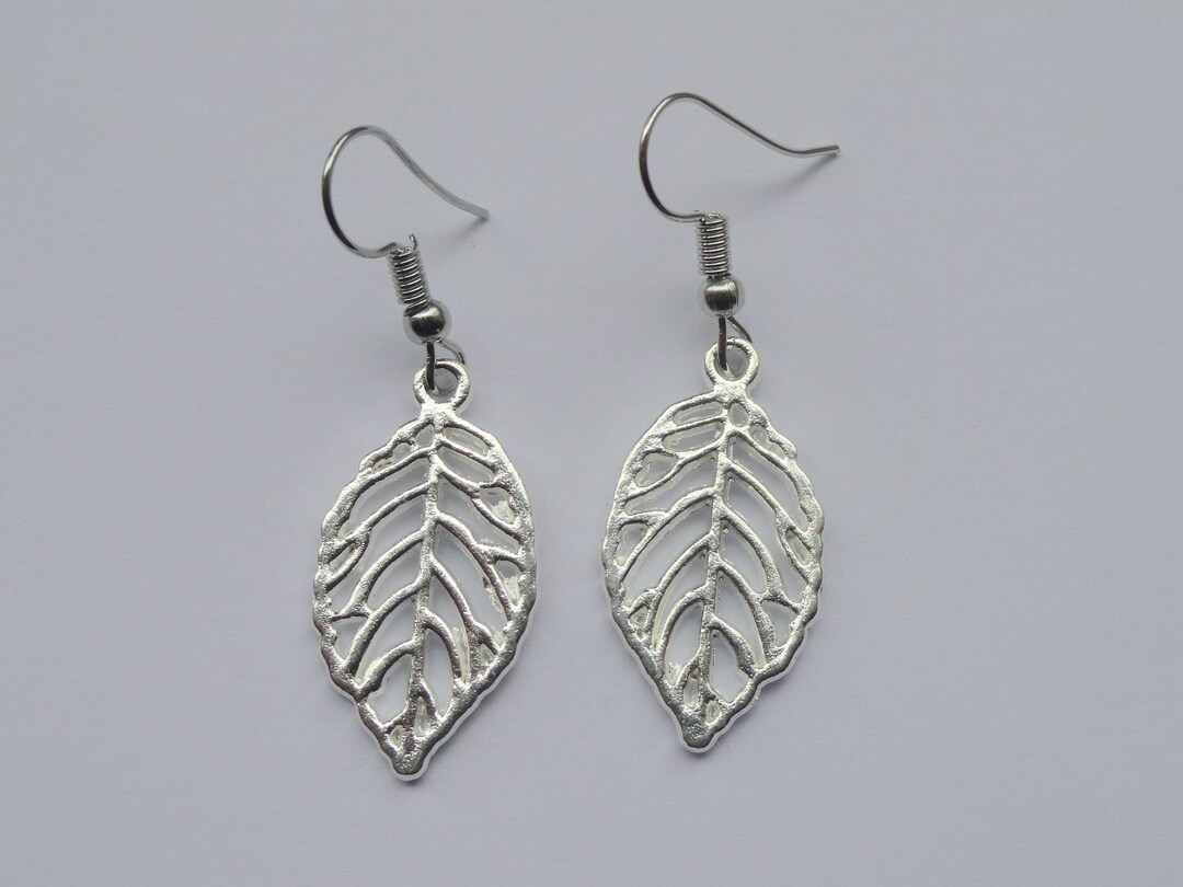 Silver Leaf Earrings Small Leaf Earrings Silver Filigree Etsy UK