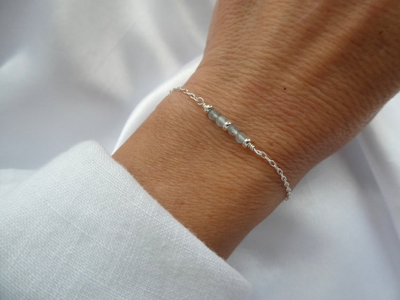 Sterling Silver Aquamarine gemstone Bracelet: March Birthstone