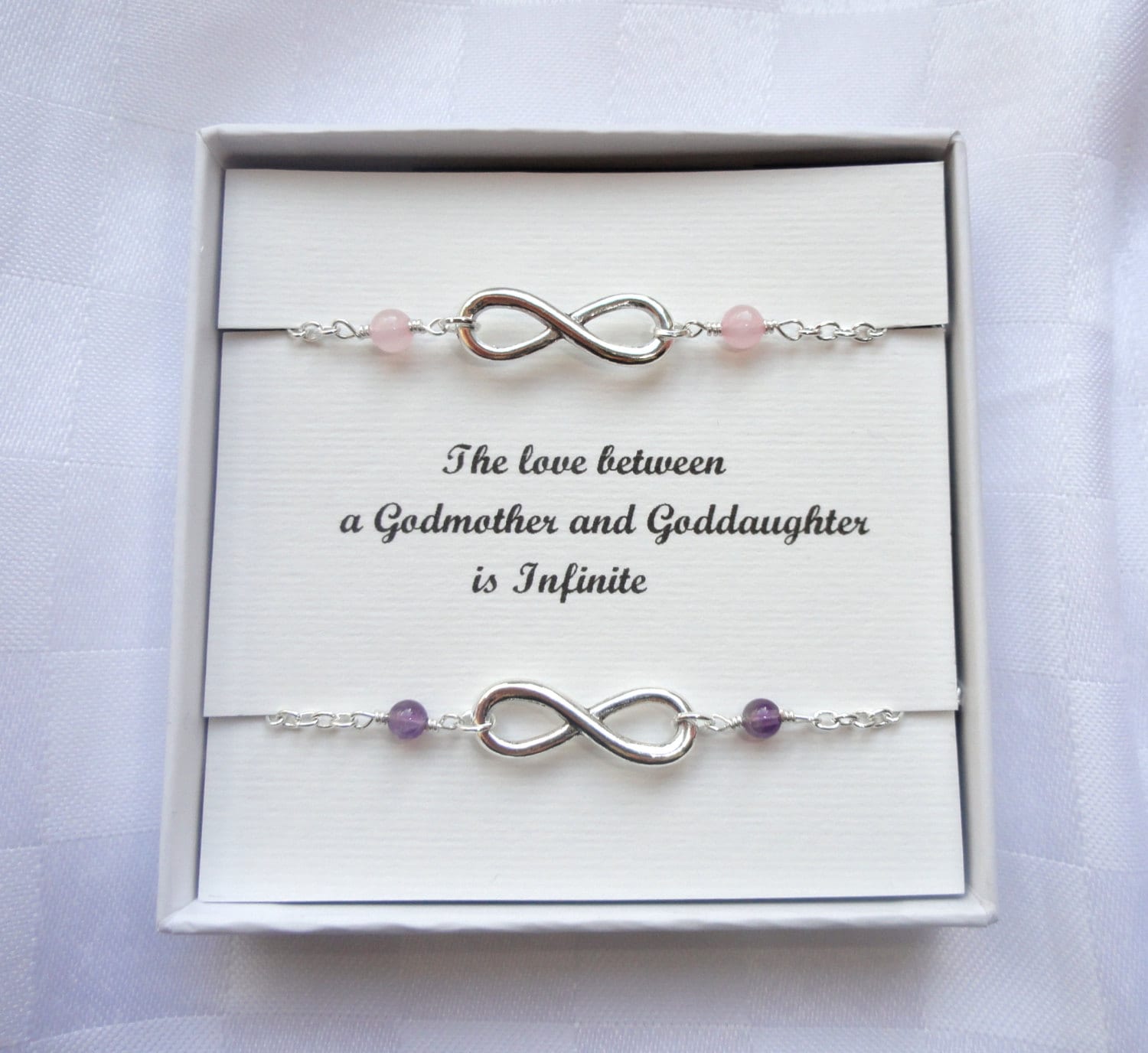 Godmother Goddaughter gift, Two infinity bracelets, Silver infinity bracele...