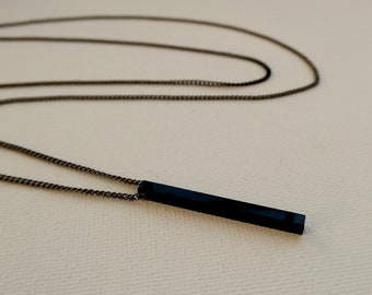 Black Bar Necklace: Gunmetal Chain, Stainless Steel Pendant