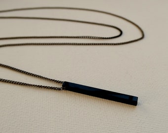 Long black rectangular bar necklace, Stainless steel black geometric bar necklace, Gunmetal black pendant necklace, Men's necklace