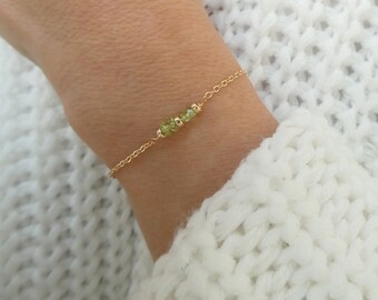 Gold Fill Peridot Bracelet August Birthstone, Delicate Gemstone