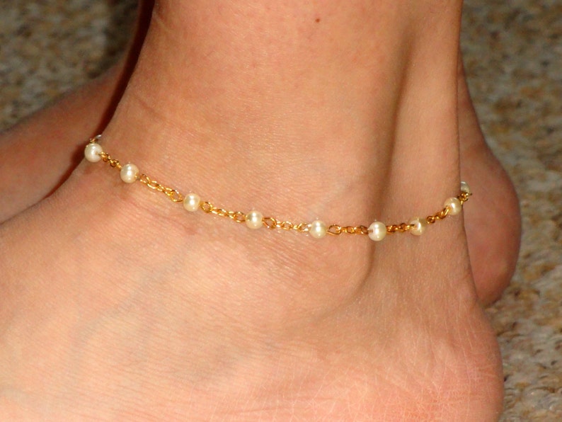 Gold pearl anklet Pearl ankle bracelet Ankle jewelry Gold | Etsy
