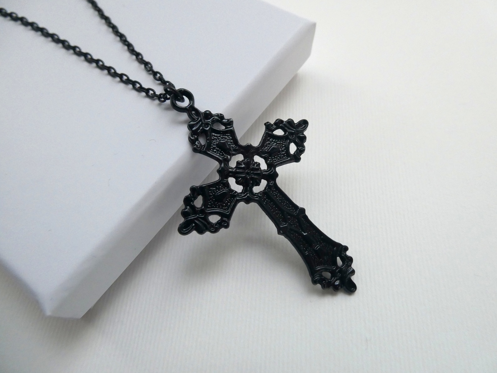 Large Black Cross Necklace Goth Cross Necklace Faith Etsy UK