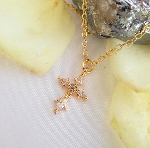 クリスタル クロスネックレス ゴールド
