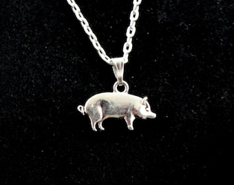 Pig necklace, Silver pig necklace, Cute pig necklace, Animal necklace, Farm Animal jewellery, Quirky necklace