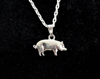 Pig necklace, Silver pig necklace, Cute pig necklace, Animal necklace, Farm Animal jewellery, Quirky necklace