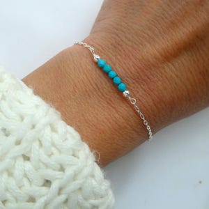 Silver turquoise bracelet, Gemstone bracelet, Blue stone bracelet, December birthstone gift, Gift for her, Faceted turquoise bracelet