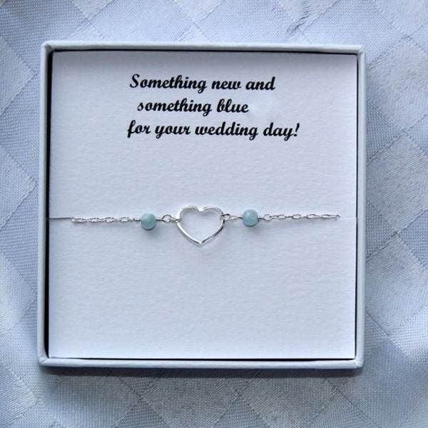 Something blue gift for Bride, Aquamarine heart anklet or bracelet, Aquamarine bracelet, Heart anklet, March birthstone bracelet or anklet