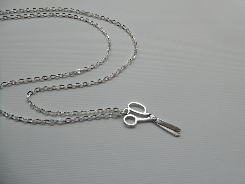 Scissors charm necklace, Silver scissors neckchain, Hairdresser gift, Scissors jewellery, Gift for sewer, Quirky necklace, Gift for her image 2