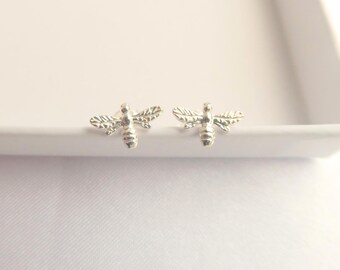 Sterling Silver Bee Stud Earrings: Petite Honeybee Jewelry