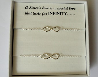 Sister gift, Two sterling silver Infinity anklets, Bridesmaid gift, Infinity ankle bracelet, Eternity anklet, Maid of honour gift