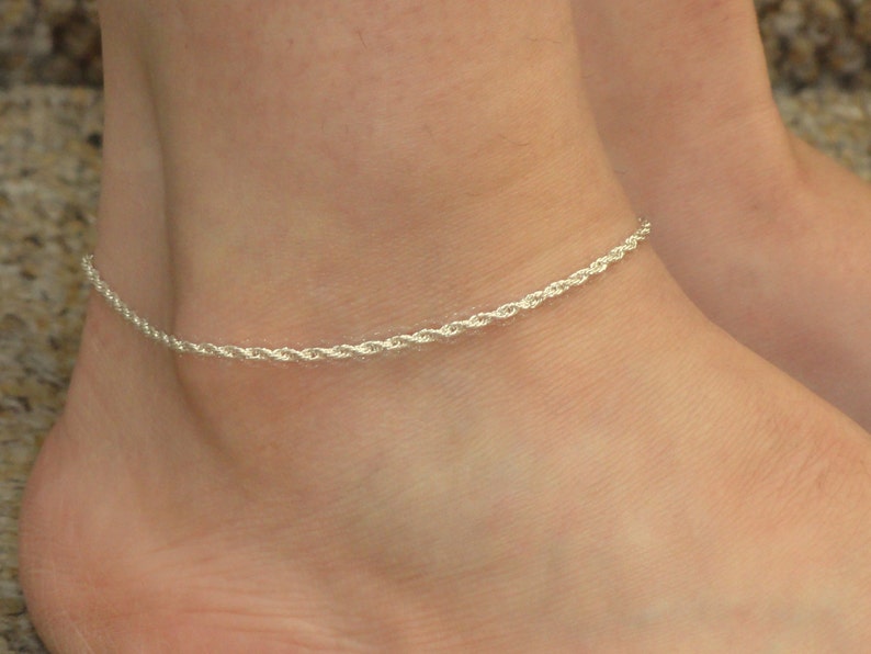Silver anklet, Silver rope anklet, Silver ankle bracelet, Minimalist jewellery, Minimalist anklet, Foot jewellery, Gift for her image 3