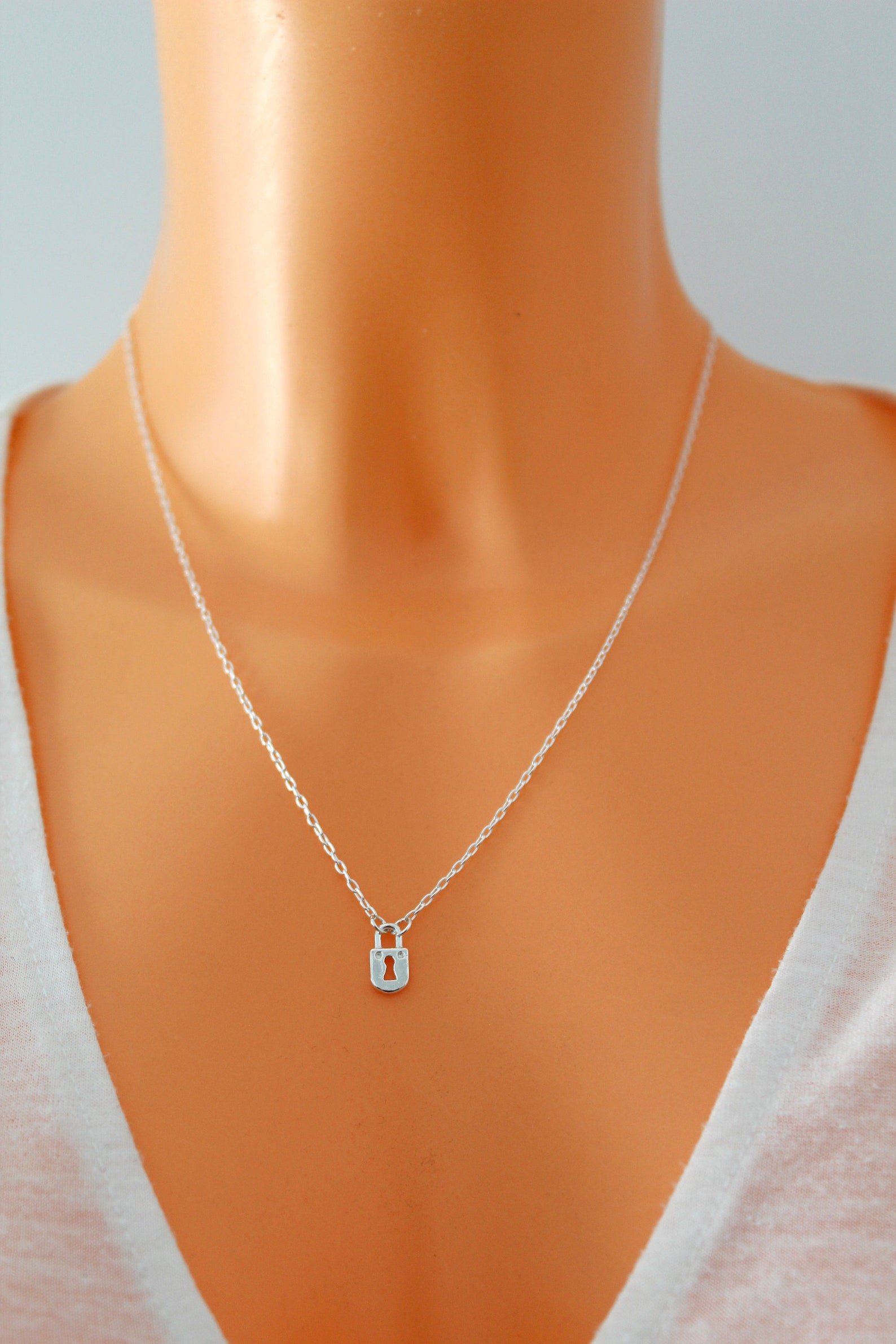 Padlock Key Charm Necklace Sterling Silver Padlock Charm Etsy UK