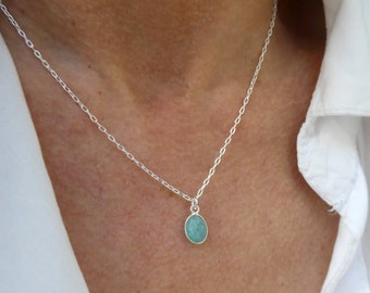 Silver amazonite necklace, Faceted oval shaped amazonite gemstone necklace, Sterling silver necklace, Stone necklace, Something blue gift