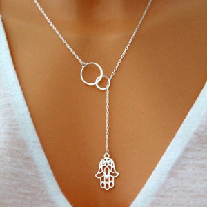 Sterling silver Eternity hamsa necklace, Eternity luck necklace, Eternity circle necklace, Hand of Fatima jewelry, Hamsa gifts image 2