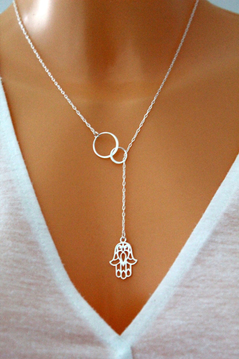 Sterling silver Eternity hamsa necklace, Eternity luck necklace, Eternity circle necklace, Hand of Fatima jewelry, Hamsa gifts image 2