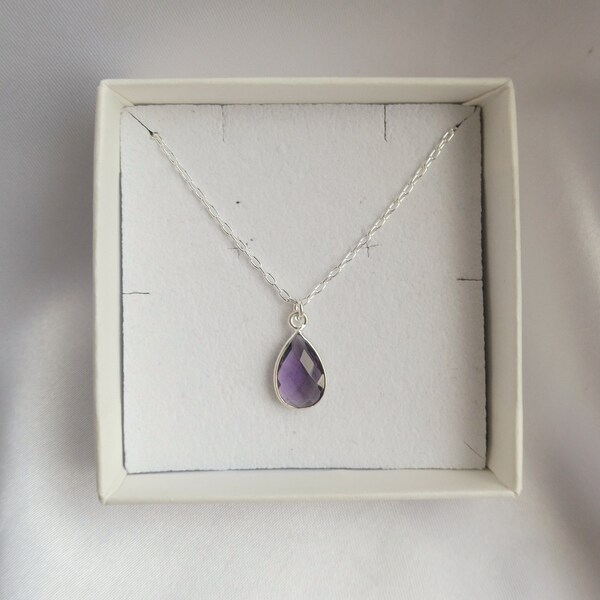 Sterling silver amethyst necklace, Amethyst quartz necklace, February birthstone necklace, Birthday gift, Purple stone necklace