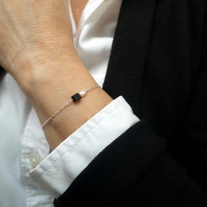 Sterling Silver Black Onyx & Pearl Bracelet: Dainty June Birthstone Gift