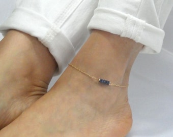 Sapphire Gemstone Gold Anklet: September Birthstone, Adjustable Chain