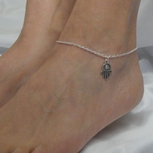 Hamsa ankle bracelet, Hamsa hand silver plated anklet, Amulet anklet, Good luck anklet, Hand of Fatima, Hamsa gifts, Unisex anklet