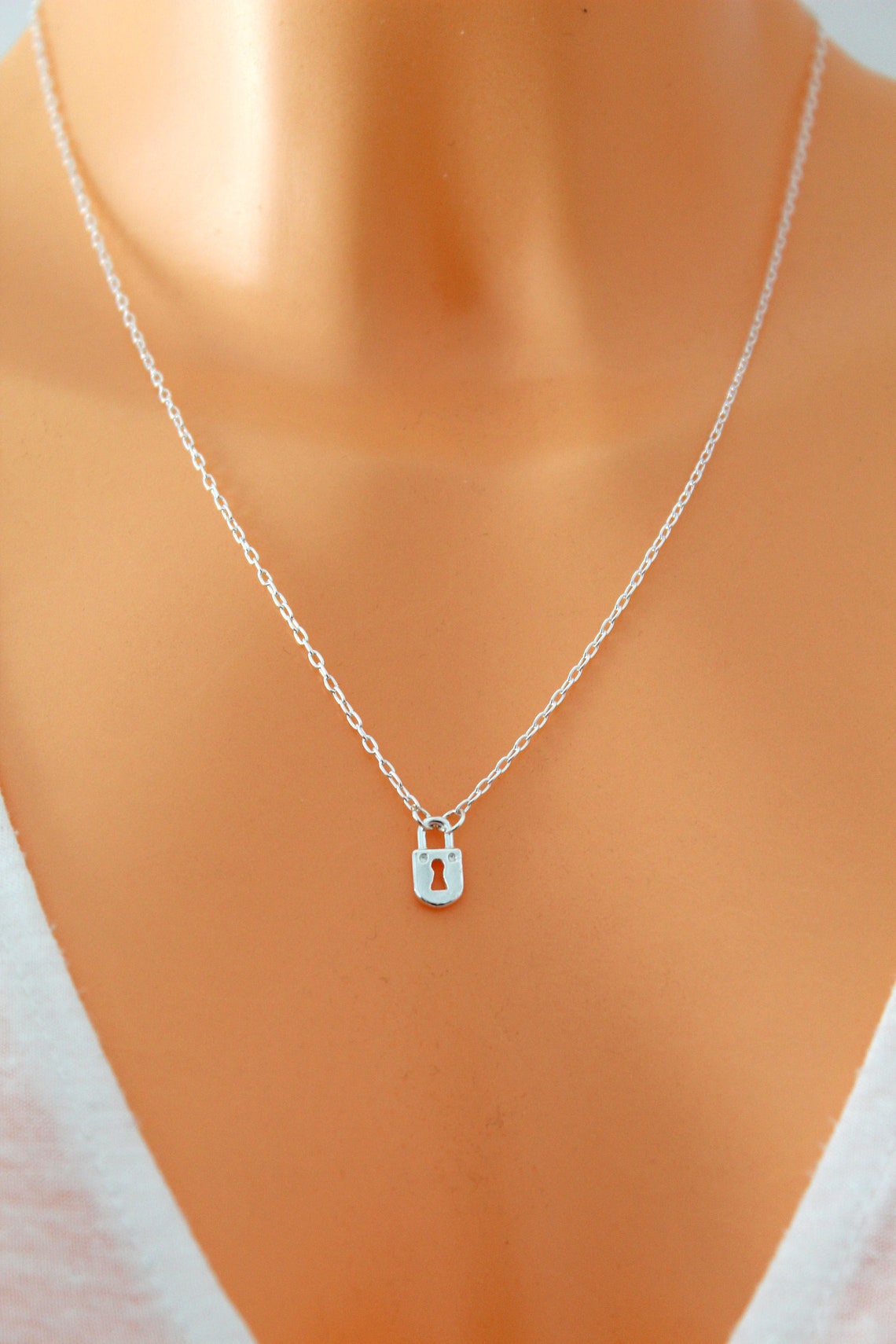 Padlock Key Charm Necklace Sterling Silver Padlock Charm Etsy UK