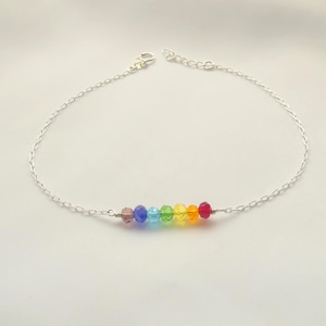 Silver chain colourful crystal chakra ankle bracelet